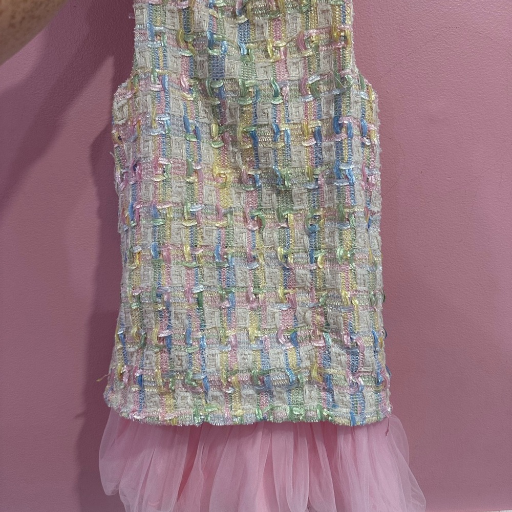 Rare Editions Multicolor Tweed Dress with Pink Tulle